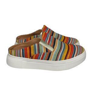 Volatile Womens Size 7 Colorful Striped Canvas Slide On Mule Platform Sneakers